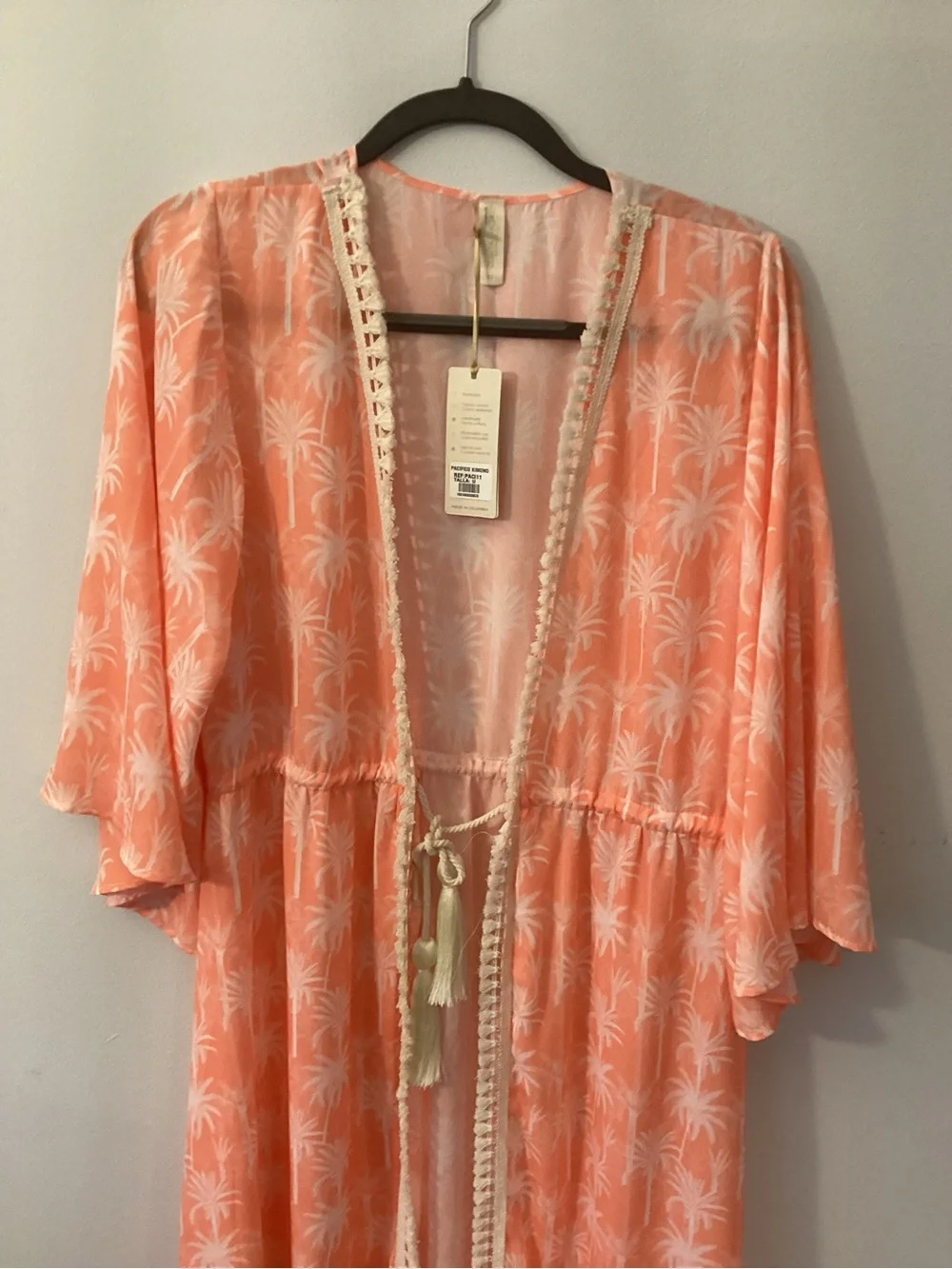 Women’s Coral Palm Print Swim Coverup with Tassel Tie